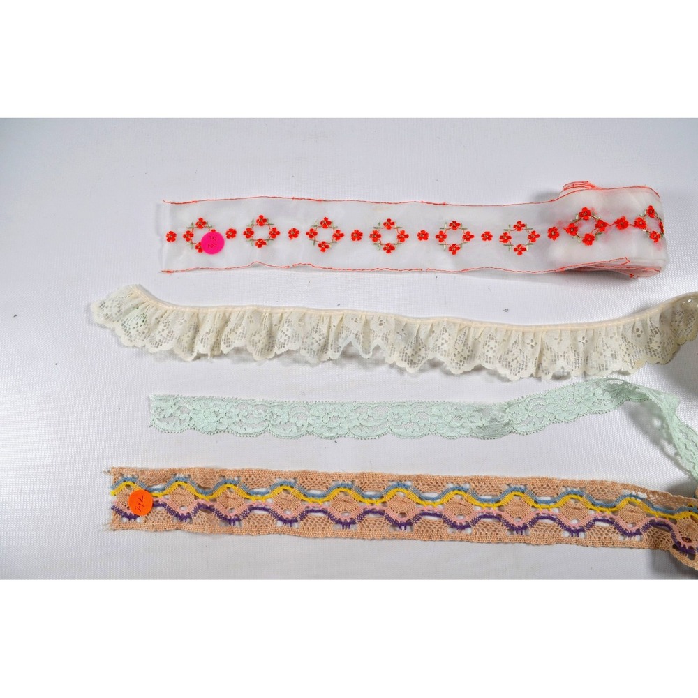 Vintage Lot of 4 Eyelet Trim Lace Crochet & Embroidered